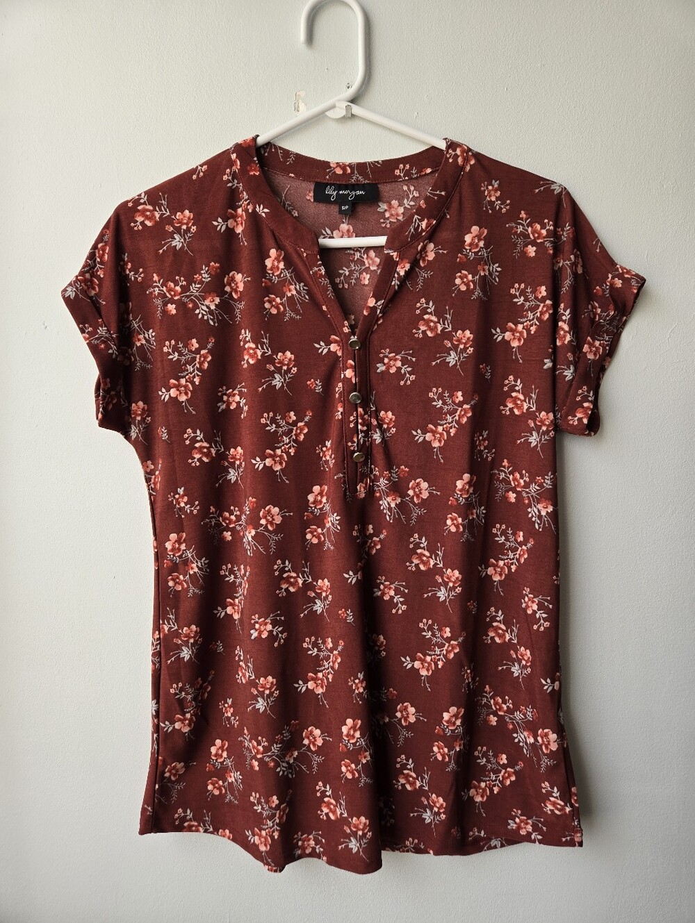 Rust Floral Henley Women's Top
